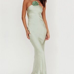 High Roller Flower Decoration Halter Dress Sage